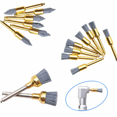 30x 3 Types Dental Gold Silicone Carbide Polisher Prophy Brushes Sharp+Flat+Bowl - Afbeelding 1 van 7