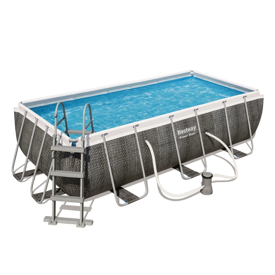 Bestway Pool Power Steel Frame Pool Gartenpool Rechteckig 404x201x100 Pumpe Set - Bild 3 von 4
