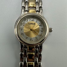 Lorus Watch Women Silver Gold Two Tone Round 22MM Dial New Battery 7.5 Inch