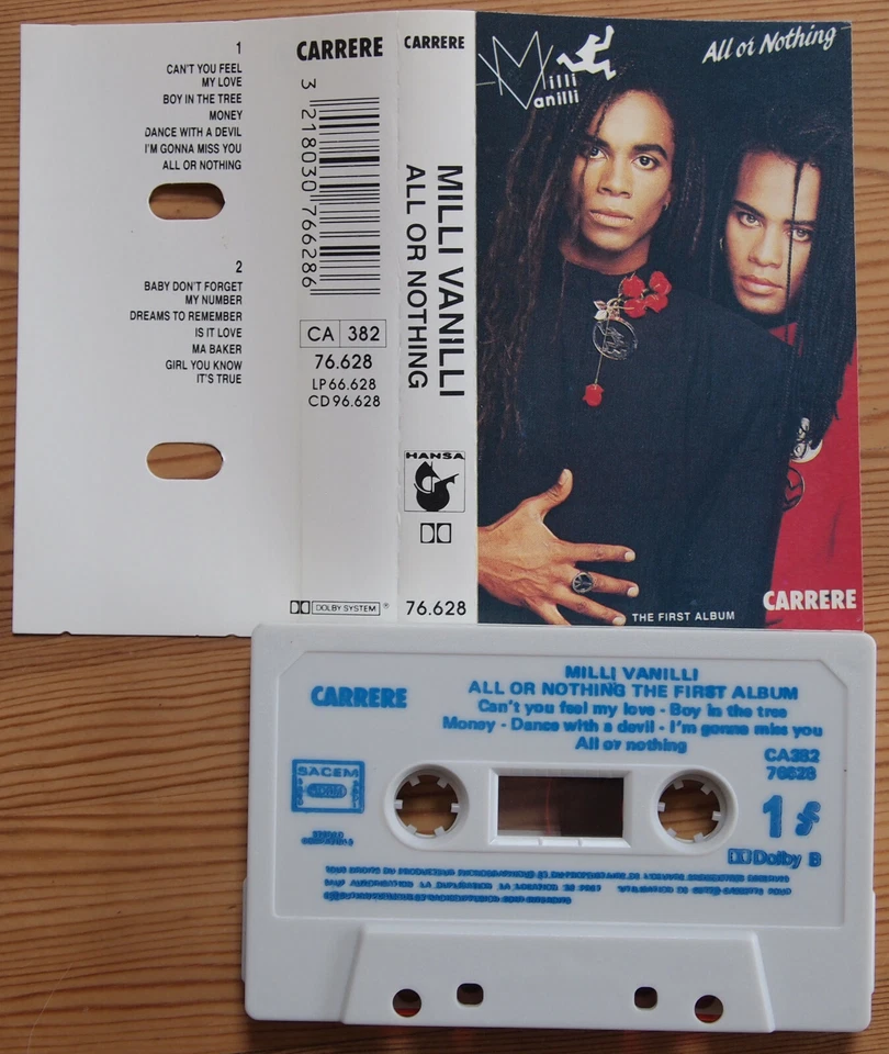 MILLI VANILLIA - ALL OR NOTHING (CARRERE/HANSA 76628) 1988 FRANCE CASSETTE EX - Image 2 of 3