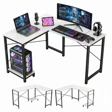 L Shaped Desk Computer Desk, 50inch White Gaming Desk with CPU Stand  Revers...