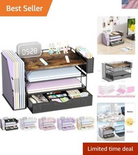 Wood Desk Organizers and Accessories with File Holder, 4-Tier Desk