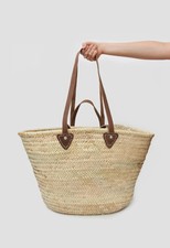 STRAW BASKET Handmade with leather handles, French Market Basket bag Size XL