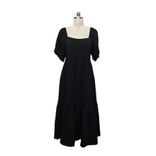 Madewell Black Puff Sleeve Tiered Midi Dress Square Neck Tie Back Size 6