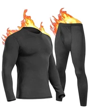 Mens Thermal Long Johns Set - Cold Weather Base Layer - Black