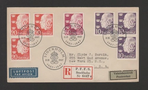 Sweden 1947 King Gustav Jubilee registered FDC