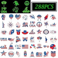 288PCS 4th/Fourth of July Tattoos for Kids, Glow in the Dark Tattoo Patriotic