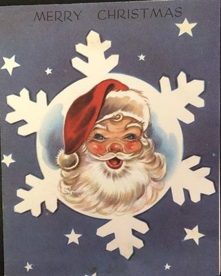 Vtg Christmas Greeting Card Hawthorne Sommerfield Santa Decor Stars Snowflake