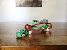 Vintage 1930's Arcade Cast Iron Car Carrier / Hauler Truck w/ 4 Cars