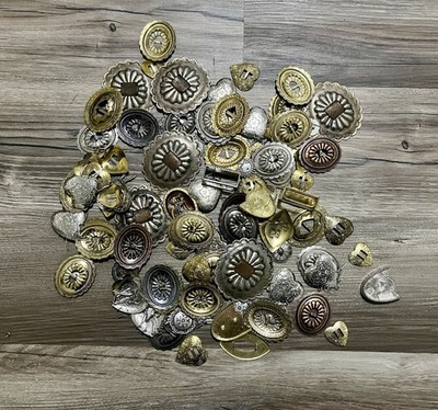 LOT of Misc. Metal Conchos Gold Silver Copper Tone Different Shapes And Sizes
