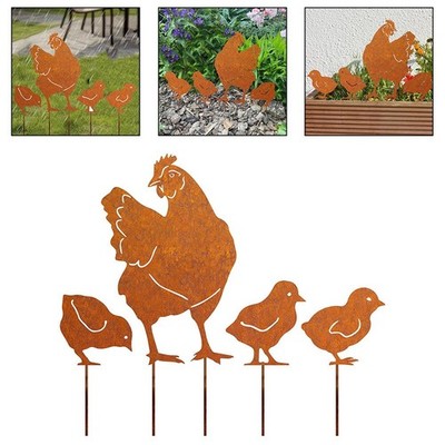 4 Stück Rustikale Hühner Garten Pfähle für Blumenbeet Topf und Zaun Dekoration