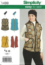 Simplicity 1499 EASY Vest w Asymmetric or Straight Zipper & Ear Warmers Sz 16-24