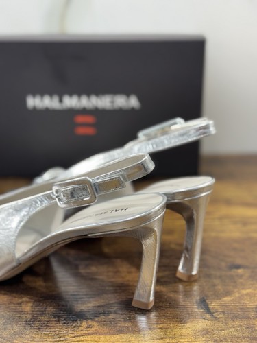 HALMANERA Sling Back De Cuero Plateado Lujo Hecho En Italia Mujer 41 - Imagen 3 de 7