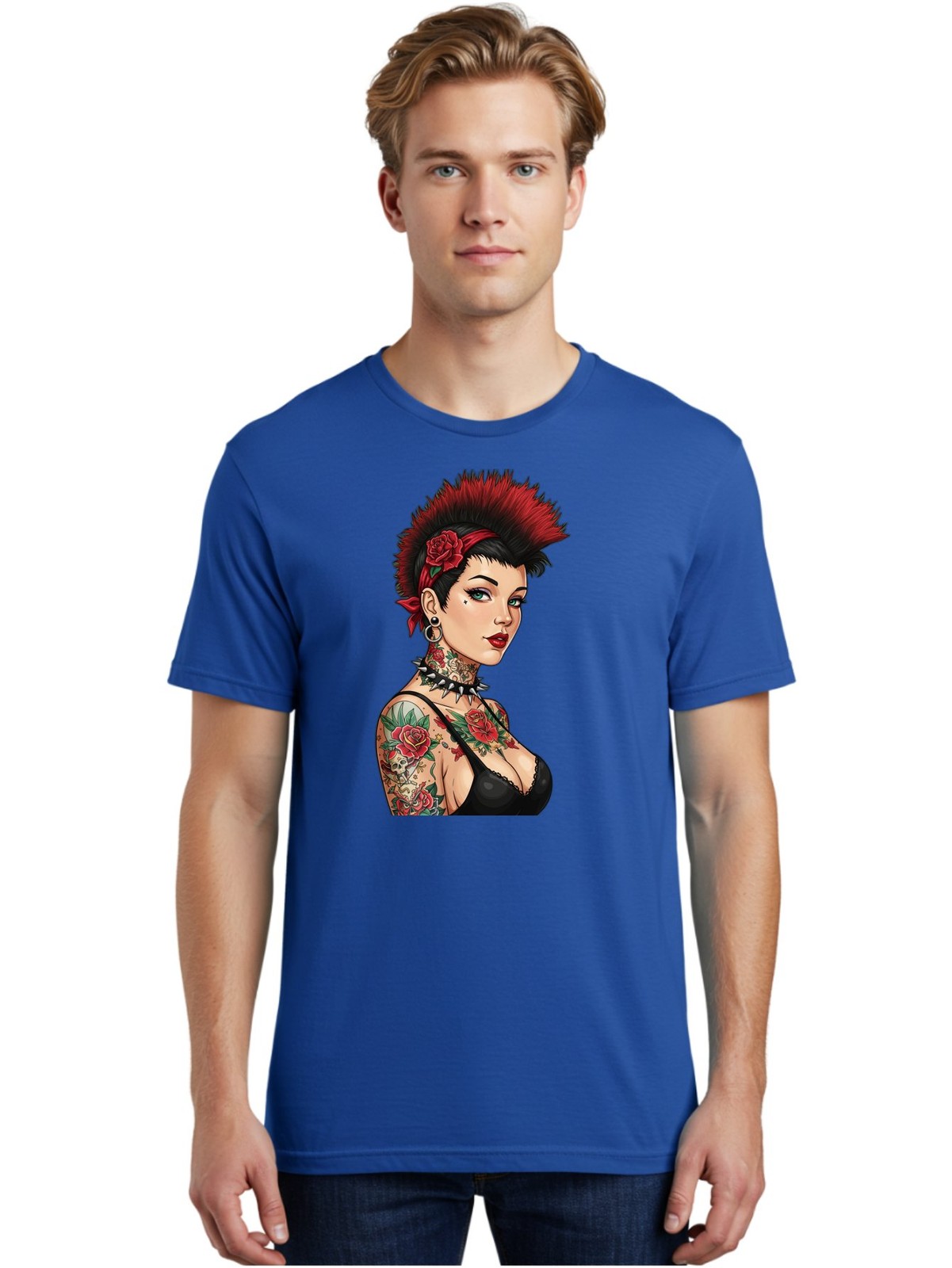 Punk Rock Girl Mens Graphic Tee 100% Cotton Casual Summer Wear