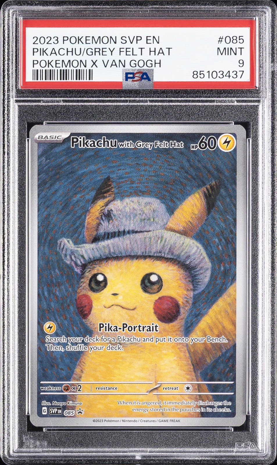 2023 POKEMON SVP EN-SV BLACK STAR PROMO #085 PIKACHU WITH GREY FELT HAT PSA 9