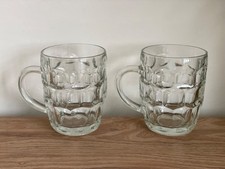 2 Vintage Ravenhead Dimpled Glass Pint Mugs Traditional British Beer Tankards