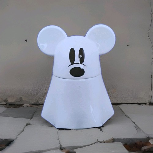 Disney Bioworld Ghost Mickey Mouse Sculpted Ceramic Candy Bowl with Lid New - Picture 4 of 5