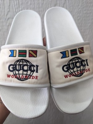 Gucci Worldwide White Cream Pool Slides Sandals Size US 9