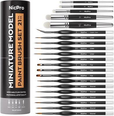 Detail Paint Brush Set Nicpro 21PCS Drybrush Miniature