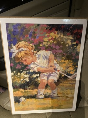 Corinne Hartley ''Practice Makes Perfect''  CUSTOM FRAMED Art Cute Kids Golf