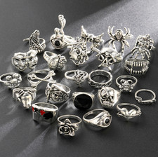 24pcs Gothic Skeleton Ring Set Punk Grunge Un...