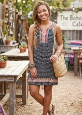 THML Dress Artsy Geometric Black Bohemian Embroidered Accented Shift Dress M