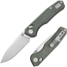 CMB Made Knives 14C28N Steel Folding Blade OD Green Canvas Micarta Handle CMB18A