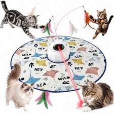 Automatic Cat Laser Toy with Feather Wand - All-in-One Interactive Fun