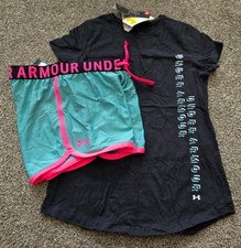 Under Armour black wordmark logo top  shorts NWT girls L YLG