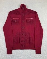 Guess Sweater Mens Large Cranberry Red Button Mock Neck Utility X04R0000000