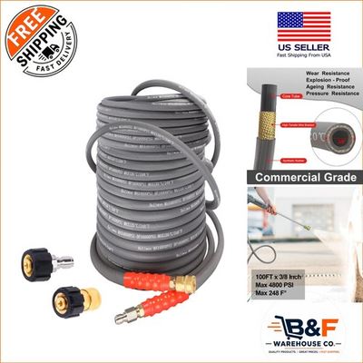 #ad Flexible 3 8#x27;#x27; Pressure Washer Hose 100 FT Kink Resistant Up to 16000 PSI $183.14