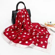 35 Inch Polka Dot Print Imitation  Silk Scarf for Women Fashion Head Scarves Red