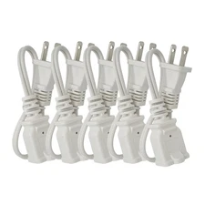 5-Pack 18 Gauge 2 Prong Power Cord, 8 Inch Short AC Extension Cord Cable for ...