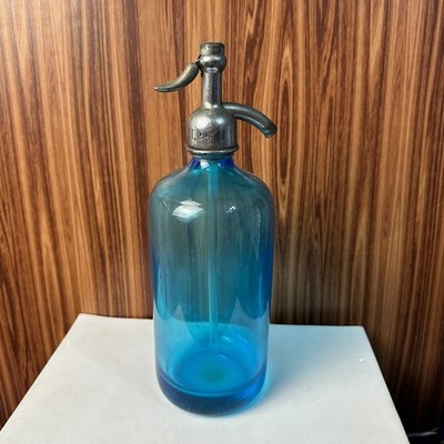 Vintage L&M Beer Dist College Point Queens NY Blue Seltzer Bottle Czech 1950s