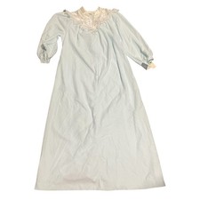 Vintage Komar Light Blue Floral Lace Long Sleeve Lounge Gown Robe Medium NWT