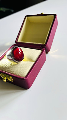 Herren Siegelring 925 Silber roter ovaler Achat Zargenfassung Ringgröße 59