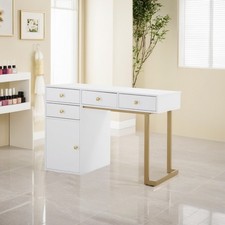 Modern Manicure Storage Table with Drawers, Beauty Nail Tech Desk with Display