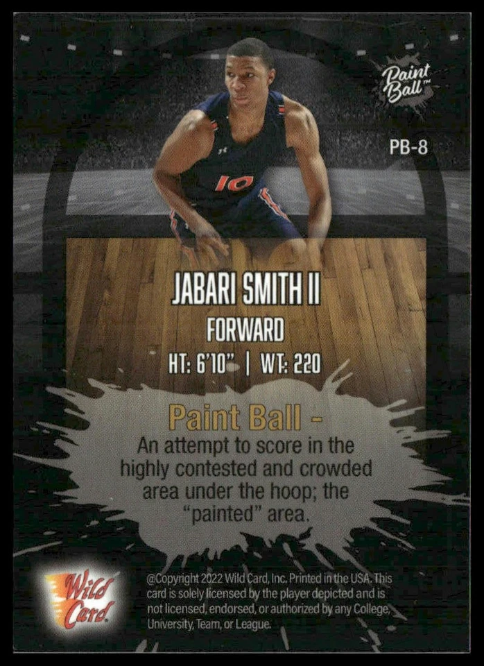 2022 Wild Card Matte #PB-8 Jabari Smith PaintBall White/Purple Splotch #/150 - Image 2 of 2