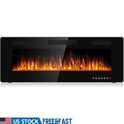Electric Fireplace Wall Mount Remote Control Multicolor Flame Quiet Heater New