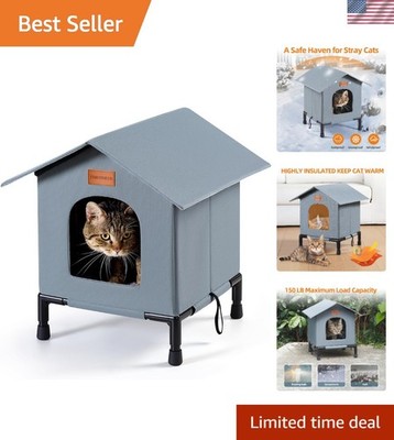 Cozy Outdoor Cat Shelter - Insulated, Raised Bottom, Weatherproof Design in Grey