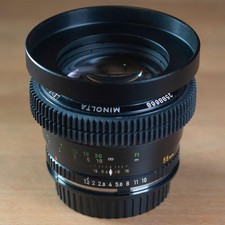 Obiettivo Minolta 58 mm f1.2 MC Rokkor PG Cine Mod Canon attacco EF Leitax FF 77 mm 80 OD