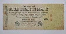 1923 Weimarer Republic, GERMANY - 1 Million German Mark Banknote No. 46W 122235