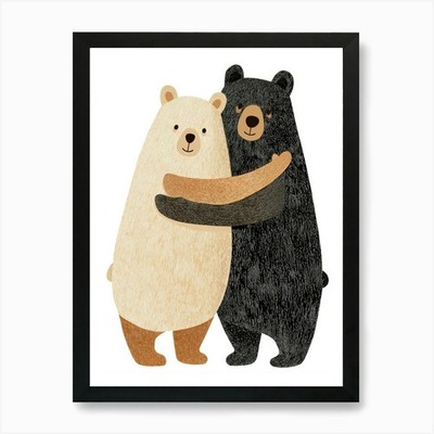 Zwei Bären umarmen 2 Kunstdruck gerahmt Wandbild Poster Leinwanddruck Bild