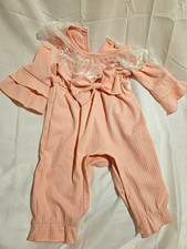 Baby Boutique Pink Ribbed Cotton Babygrow Lace Collar Bow Long Sleeve 0-3M