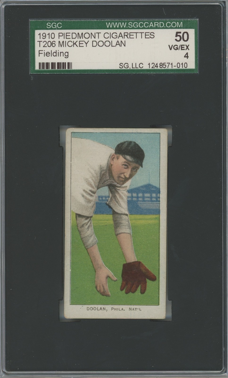 1910 T206 MICKEY DOOLAN PHILADELPHIA ATHLETICS PIEDMONT BACK SGC 4