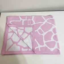 Pottery Barn Kids Pink White Giraffe Print Baby Blanket 100 Cotton Knit PBK