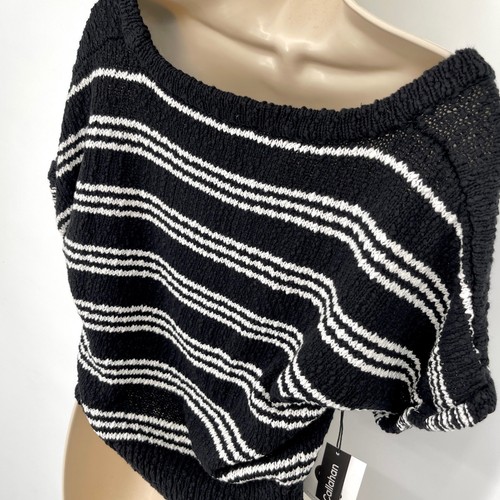 Callahan Revolve Taylor Crop Sweater NEW Womens S Black White Stripe Cotton - Picture 4 of 5