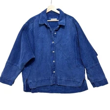 Free People We The Free Blue Corduroy Button Up Shirt Jacket Boxy Oversized Med