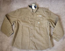 Men's Carhartt Weathered Canvas Shirt Jacket Flannel Lined 2XL HD Supply logo