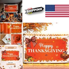 Thanksgiving Party Banner 72x44 Inch with Pumpkins and Turkeys for Festive Decor